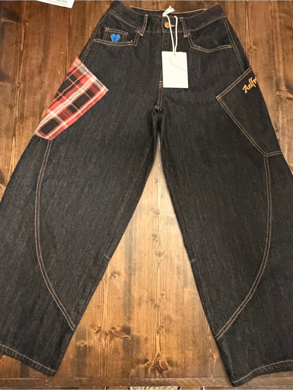 Aelfric Eden Plaid Pocket Barrel Jeans Size 26